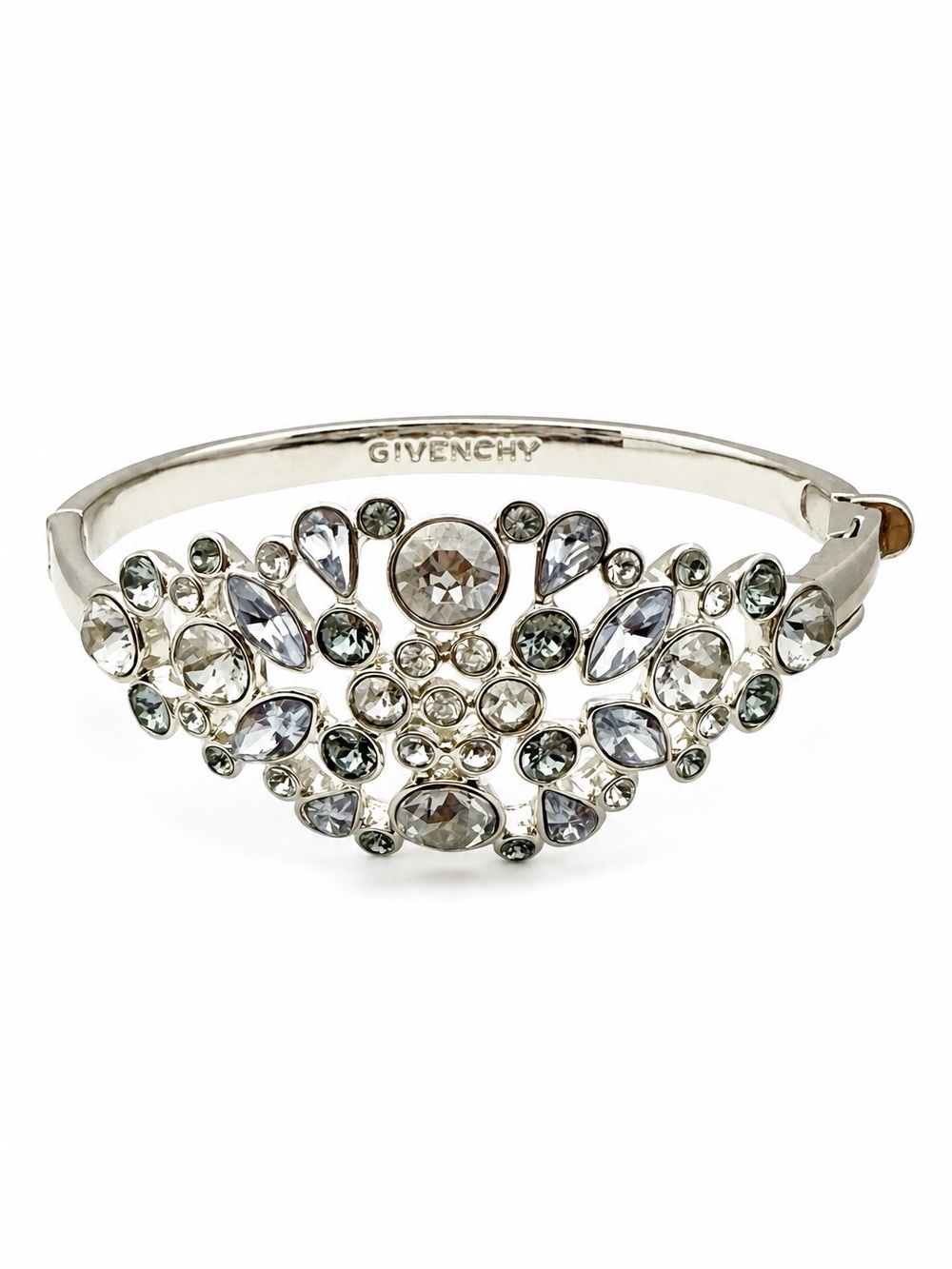 Givenchy Silver-Tone Crystal Statement Hinged Cuff Bracelet